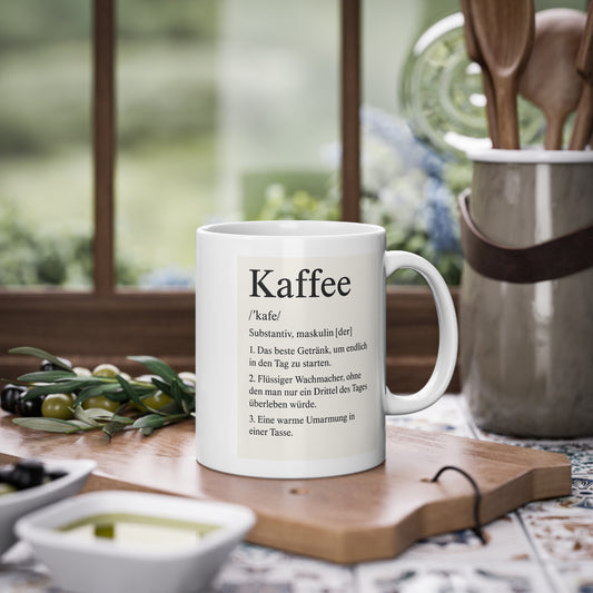Kaffeetasse mit lustiger Definition – Typografie-Stil für Kaffee-Fans